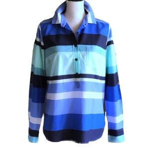 J Crew Blue And Green Cotton Striped Shirt M